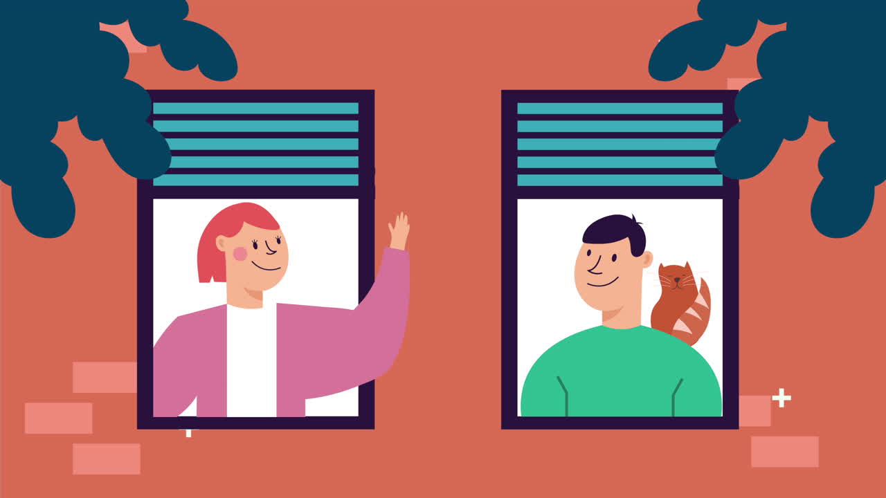 couple and cat in apartment windows stay home campaign