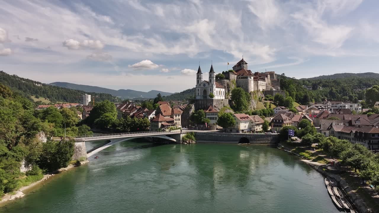 A scenic view of Aarburg and Aare River in Solothurn, Switzerland