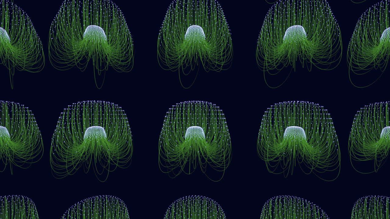 líneas y puntos verdes de la cuadrícula dinámica sobre fondo negro