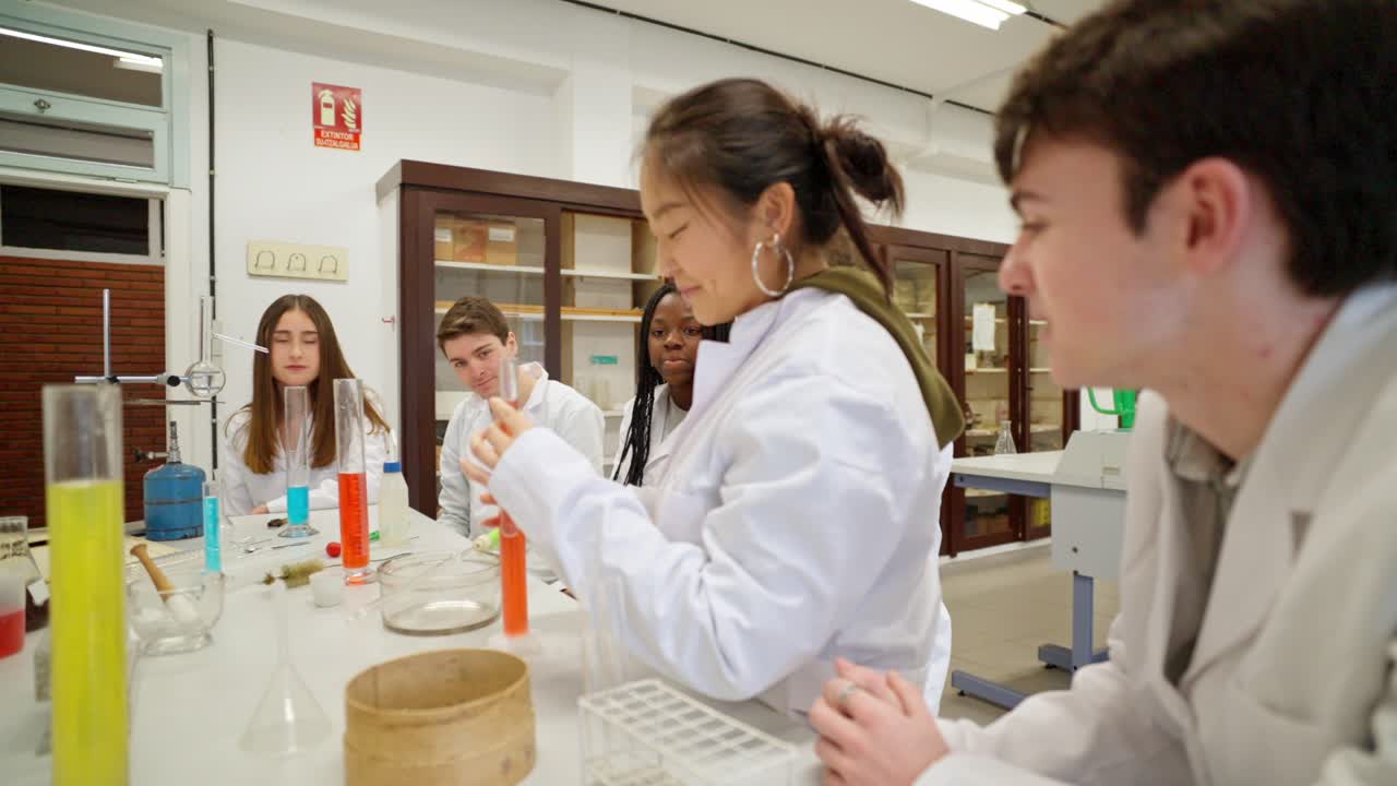 Students Conducting Science Experiment in Classroom