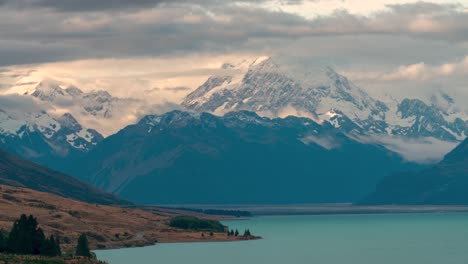 majestic clouds moving during sunset timelapse of mount cook, new zealand's tallest mountain