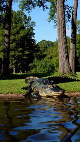 gator by a pond in a park