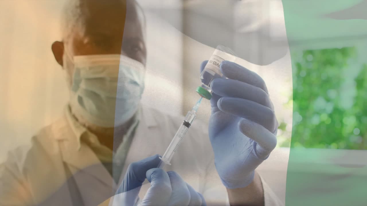 Doctor picking vaccine vial and preparing syringe with animated dosage scale ensuring exact dosage