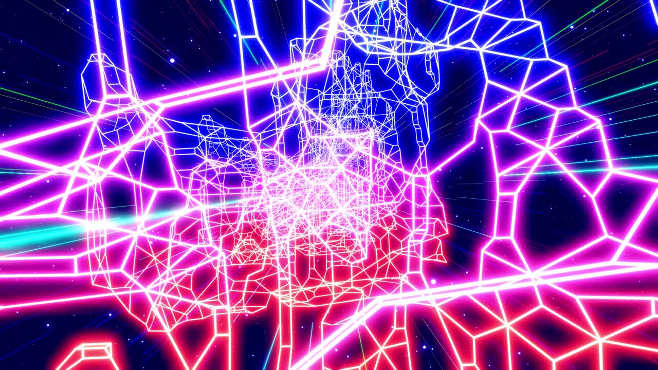 diseño de movimiento, la cámara vuela y gira en el espacio de ciencia ficción digital con luz de neón, objetos holográficos. concepto de alta tecnología, fondo de bucle futurista abstracto. gráfico de movimiento con red de alta tecnología. bucle vj.