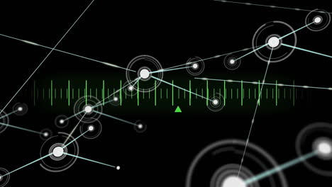 animación de las conexiones de red y los puntos de datos en una escala de medición verde sobre fondo negro