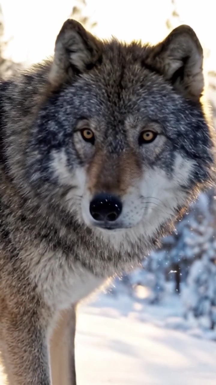 Majestic Wolf in Snowy Landscape: A Captivating Journey Through Wintry Wilderness Captured at Dawn