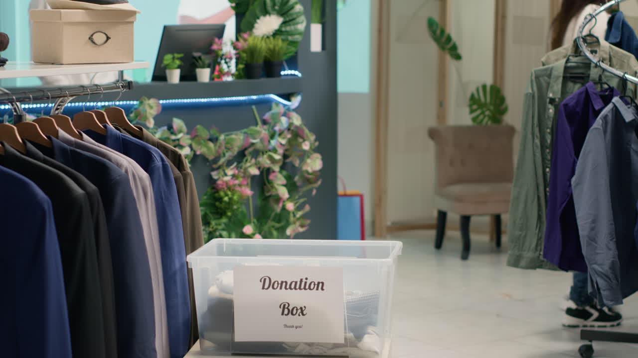 Clients donate clothes in fashion boutique
