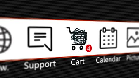 agregar artículos al icono del carrito de compras en la pantalla de la computadora. bucle de animación de video de compras en línea.