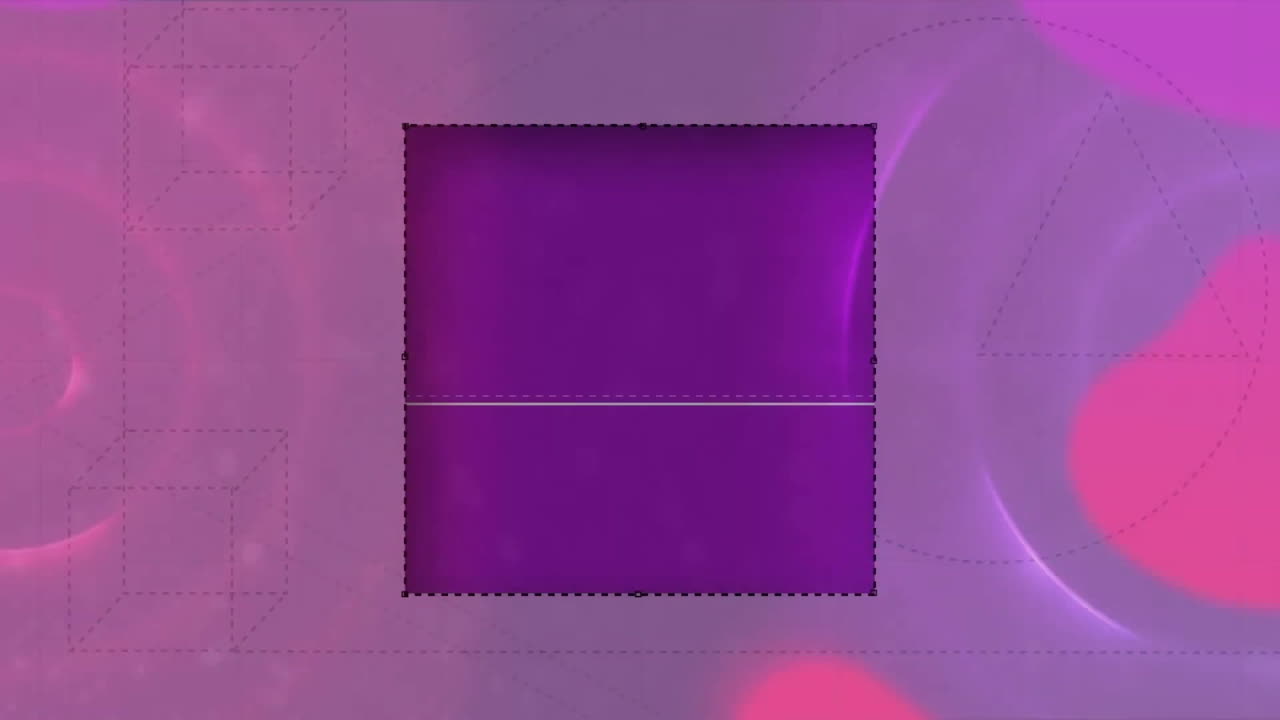 Animation of moving shapes and cut square over blue and red circles