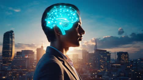 artificial intelligence brain in urban landscape