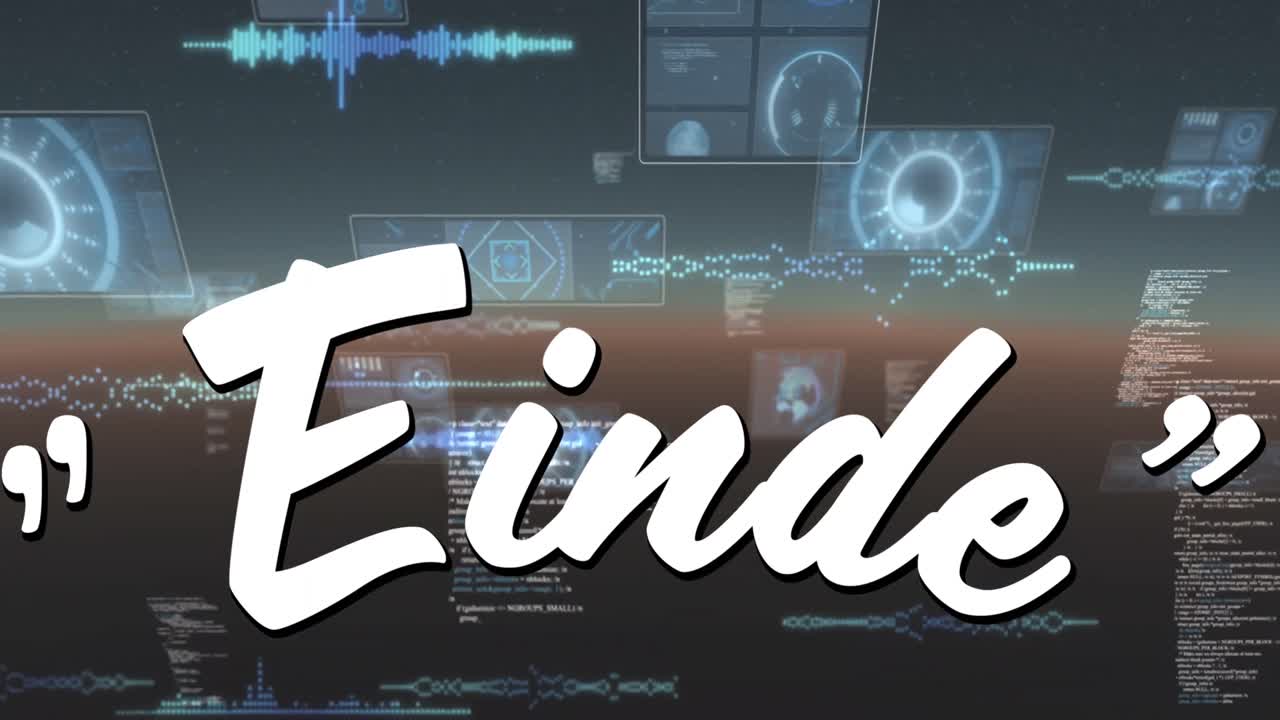 여러 개의 둥근 스캐너와 파란색 배경의 데이터 처리에 대한 최종 텍스트