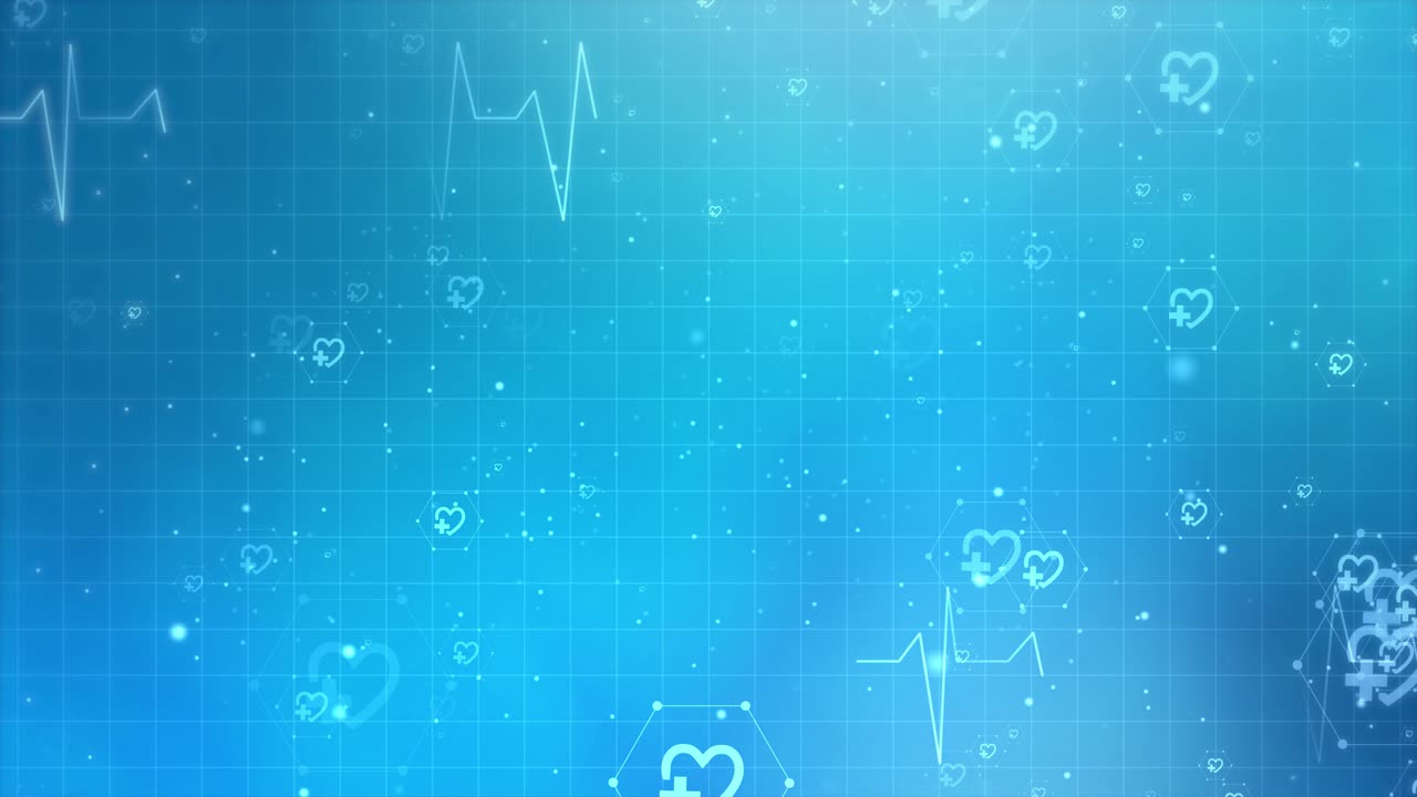 평평한 아이콘과 기호를 가진 추상적인 의료 배경 루프 애니메이션 배경