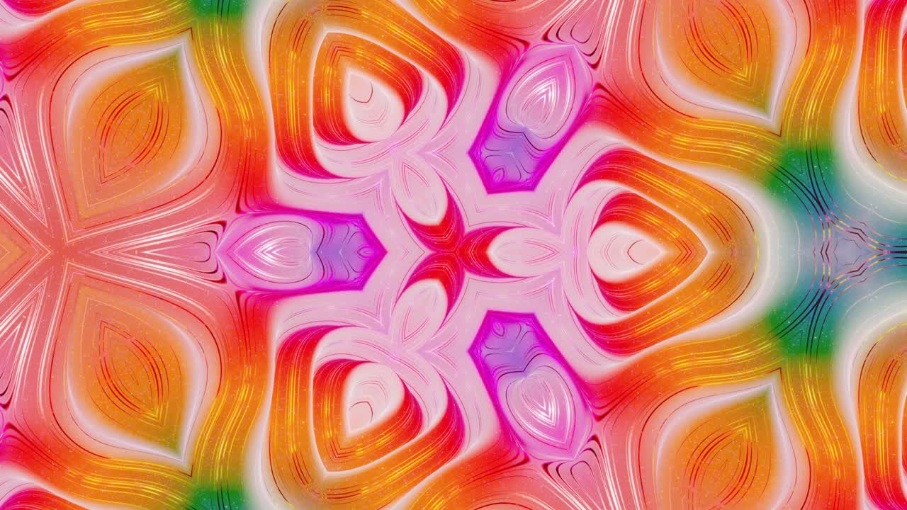 Animazione 3D elegante e astratta in loop, come un motivo simmetrico ondulato, una struttura caleidoscopica con onde, vetro liquido multicolore con splendidi colori sfumati. Animazione fluida colorata e di tendenza in 4K