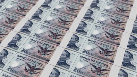 billetes de 20 pesos mexicanos impresos por una prensa de dinero