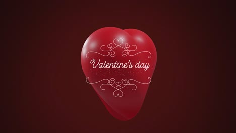 animation of valentine's day text over red heart on black background