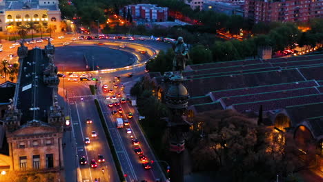 harbor of barcelona and passeig de colom at night, spain