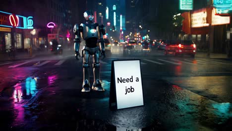el robot necesita un trabajo en una ciudad nocturna.