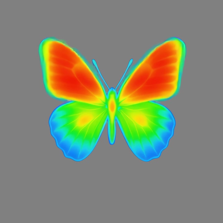 Farfalla animata con effetto cromatico termico arcobaleno