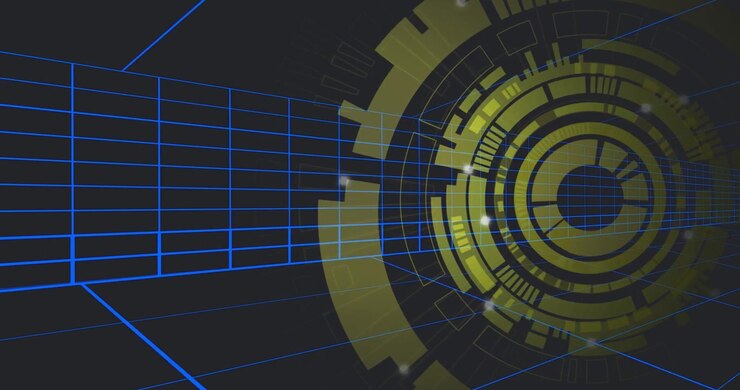All'avvio, grande HUD circolare che ruota e scivola leggermente a destra, indicando lo stato del sistema