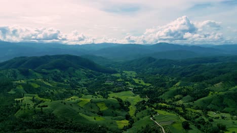 4k cinematic nature aerial drone footage of the beautiful mountains and paddy fields of ban pa pong piang at doi ithanon next to chiang mai, thailand on a sunny day