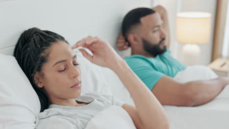 Stress,-argument-and-upset-couple-in-the-bed