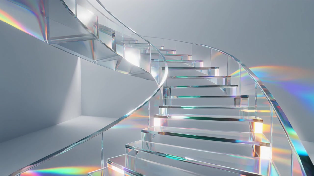 Tangga Spiral Abstrak dengan Refraksi Cahaya Prismatik