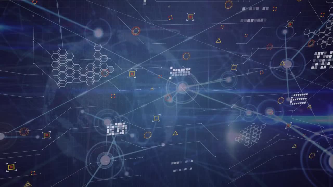 animación de la red de conexiones sobre procesamiento de datos y globo sobre fondo negro