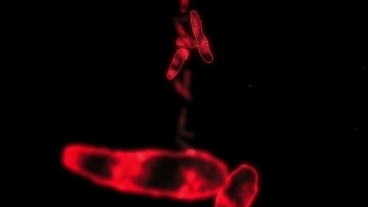 virus de célula en forma lineal. virus patógenos que causan infección. animación en bucle de virus humanos. microorganismo bacteriano. brote de enfermedad viral.