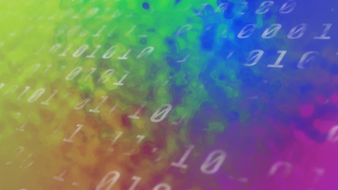 Gradient shifting triggers binary digits drifting, fading and cycling to visualize data stream