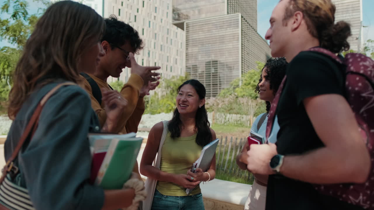 Side view of the outdoor students' meeting