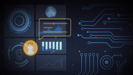 animation of media icons over diagrams and scope scanning