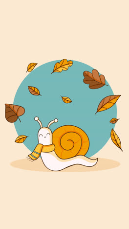 an animation of a hand drawn autumn illustration with snail wearing foulard