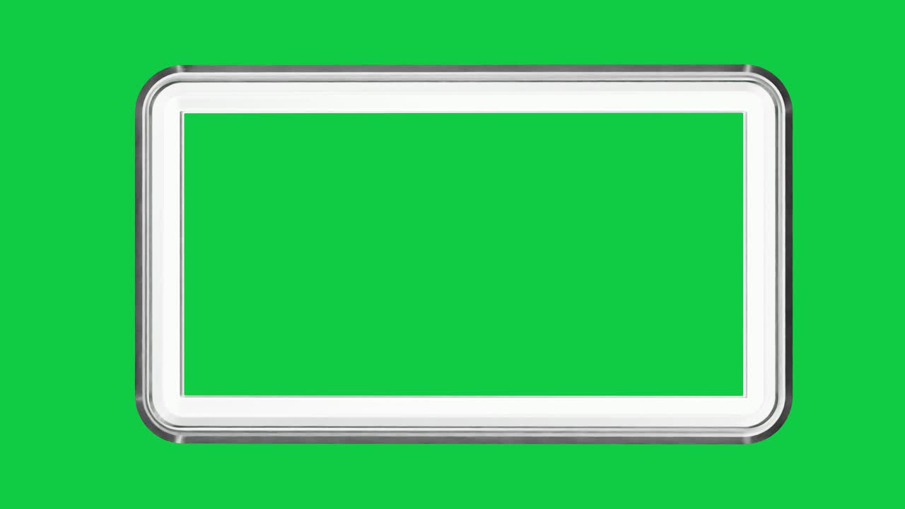 Rotating 3D Metallic Frame with Green Screen Placeholder