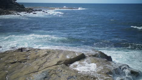 Olas-Blancas-Salpicando-En-Las-Rocas---Clovelly-Beach,-Australia---Anchas