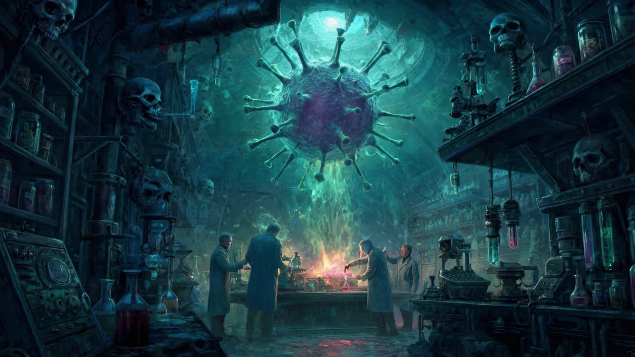 Laboratorio enigmatico con rituali soprannaturali e illuminazione suggestiva