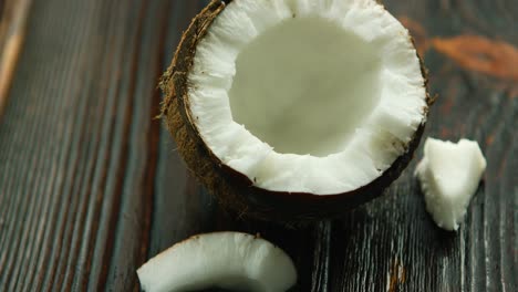 Cracked-coconut-on-table-