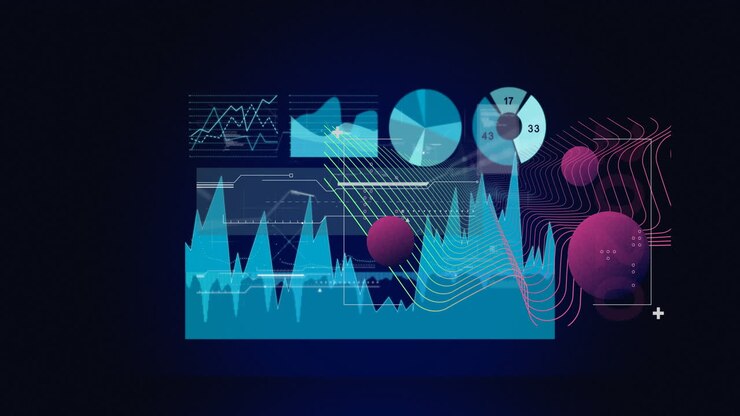 Animation of digital interface with data processing over dark background