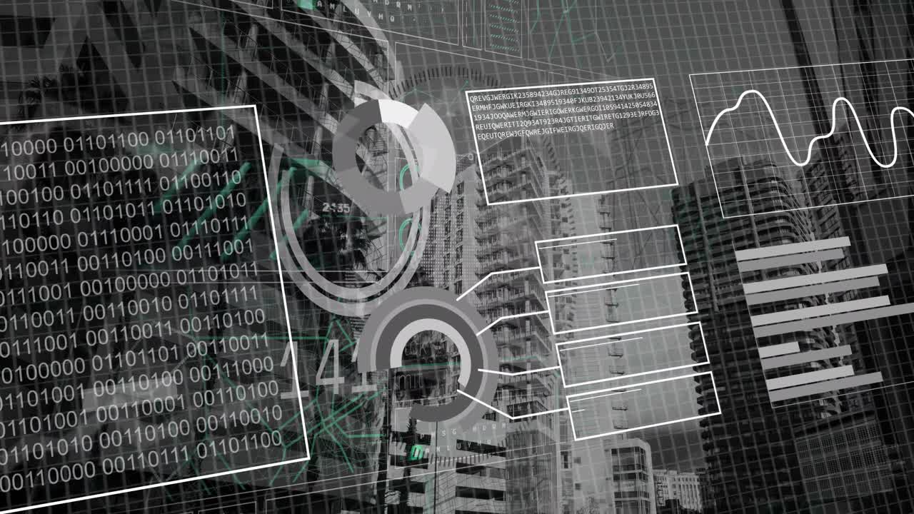 animazione dell'elaborazione dei dati finanziari sulla città