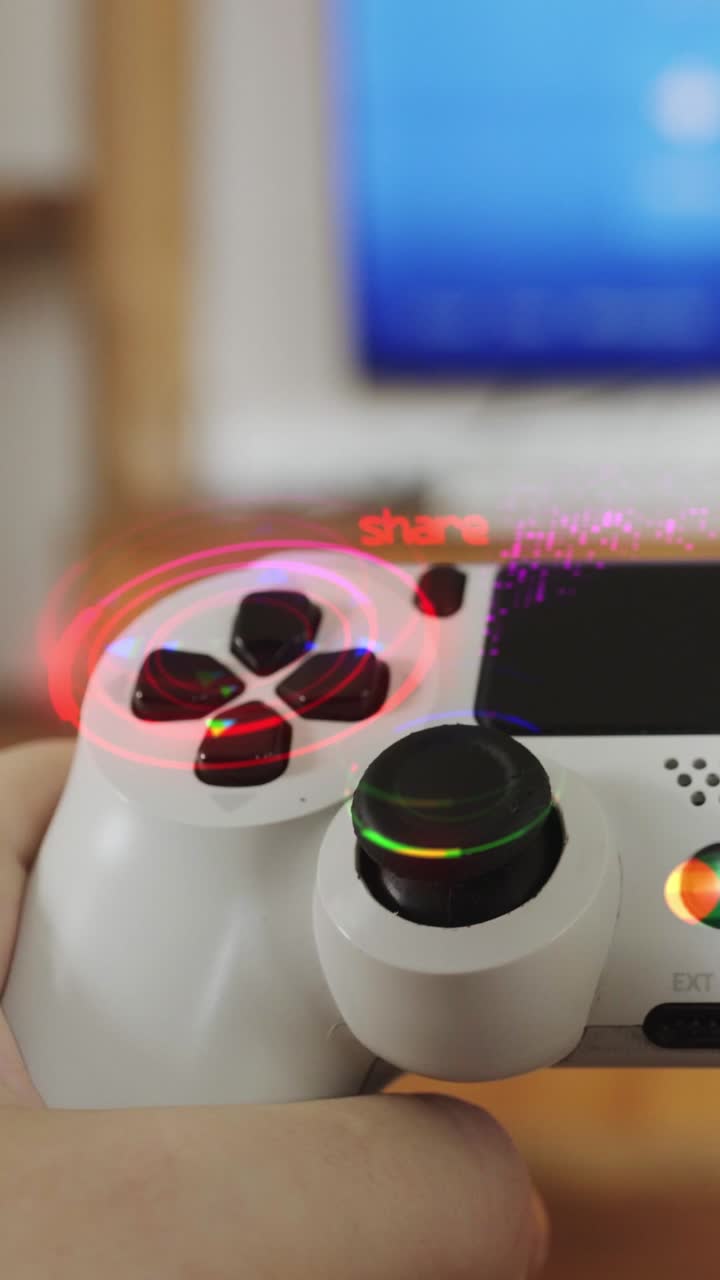 Gamer immersed in virtual worlds while using a sleek controller at home