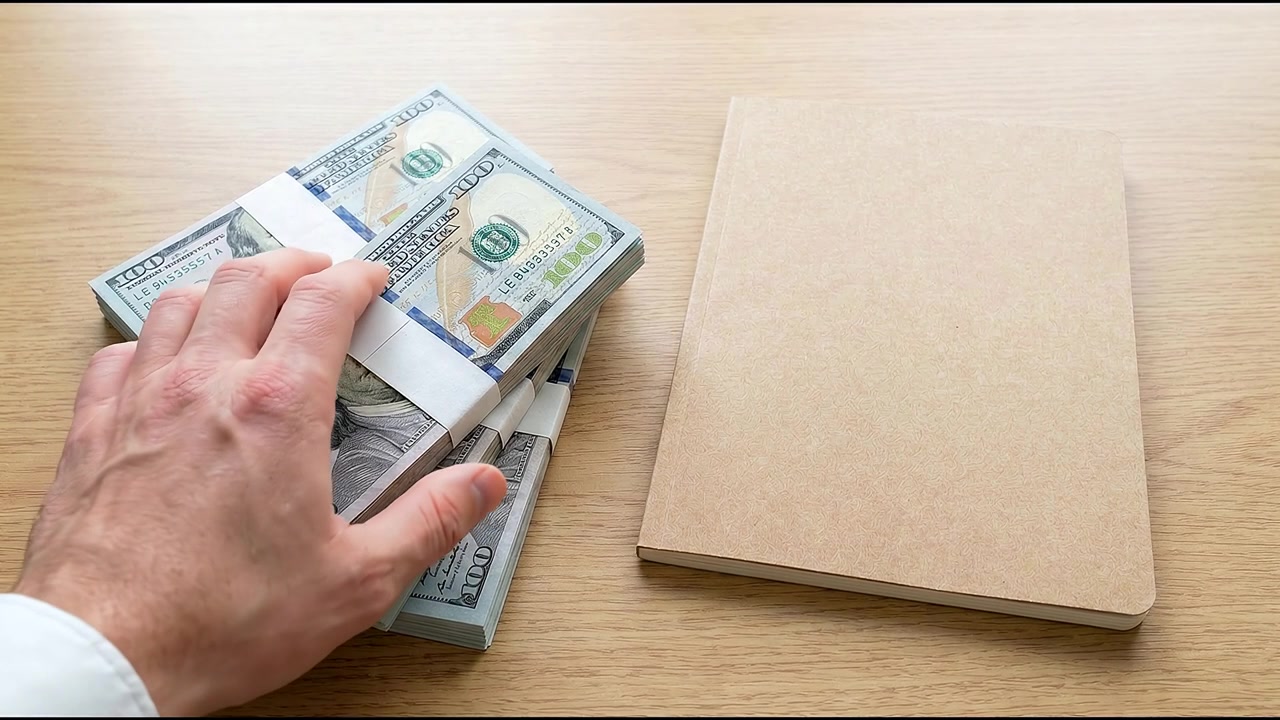 Person gennemgår amerikanske dollarbundter i en attachémappe