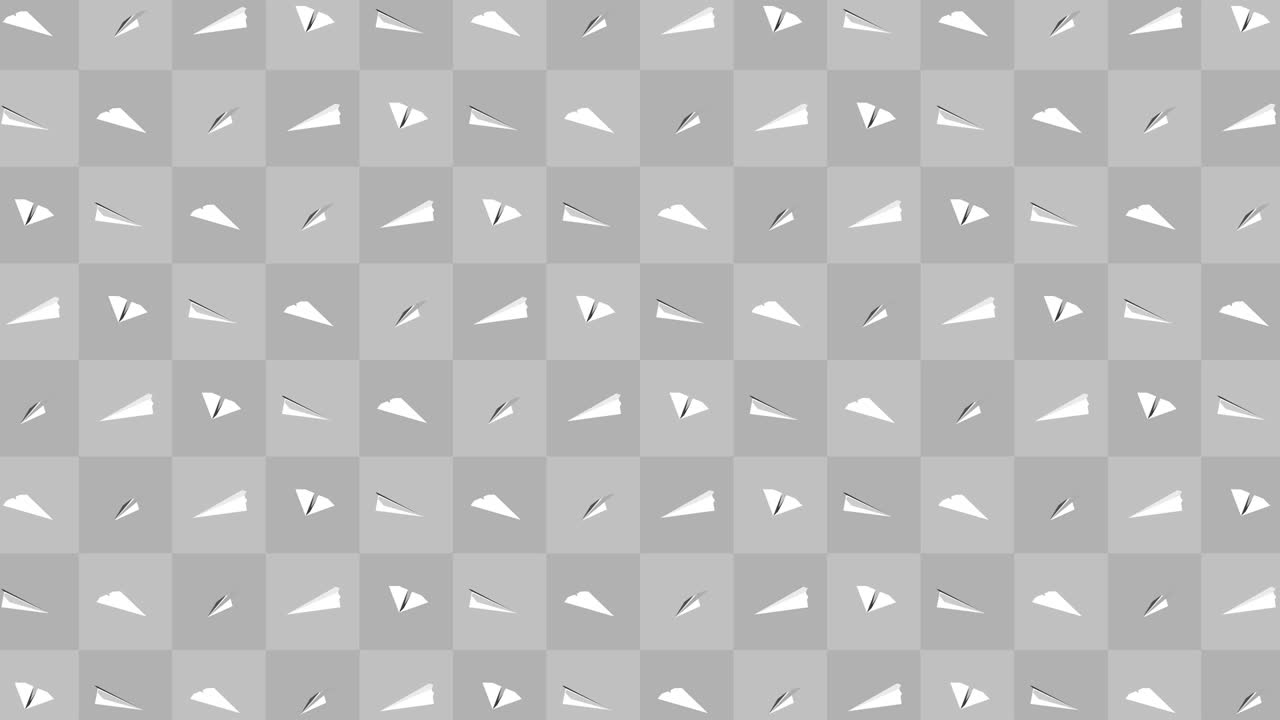 손으로 만든 종이 비행기 컬렉션: 회색 바탕에 흐르는  종이 비행기의 루프 애니메이션, 비즈니스 연결 개념, 오리가미 비행기 비행.