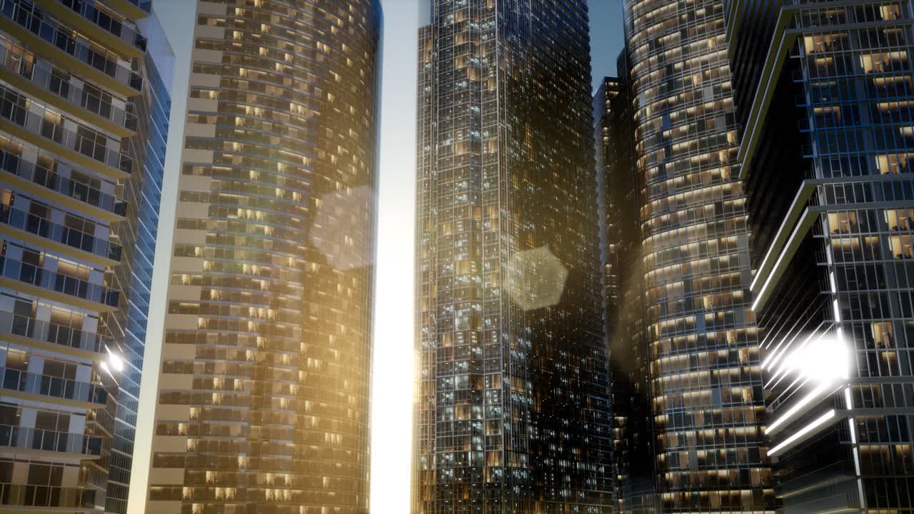 해가 지는 도시 초고층 빌딩