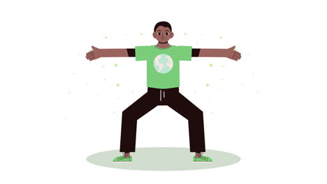 hombre con camiseta de la tierra en una postura de yoga