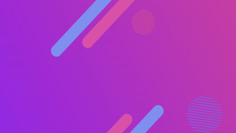 animation of retro boom text and abstract shapes moving on over purple background