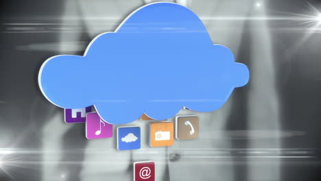 hombre de negocios interactuando con la interfaz de la nube