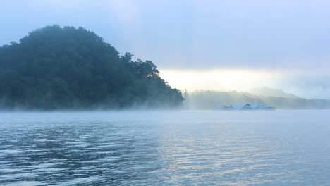 foggy river scene with mountains in chiang mai