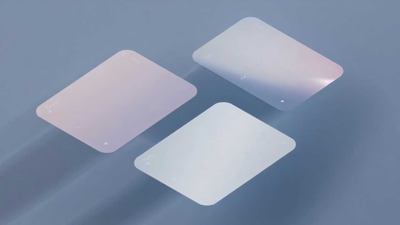 Moving light shifting glares and blurring shadows over three rounded panels in set, showing sheen