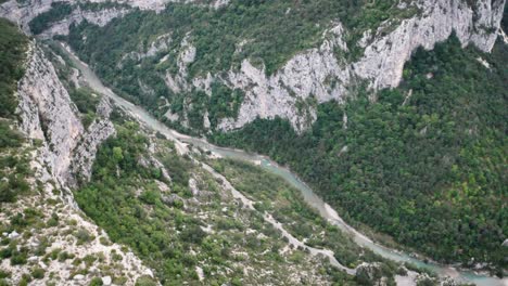 high angle drone view of river and mountain
