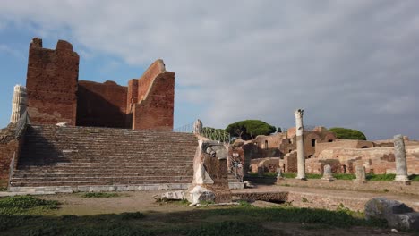 capitolium, roman temple located in ostia antica, a huge and world famous archaeological site from ancient rome, pan move