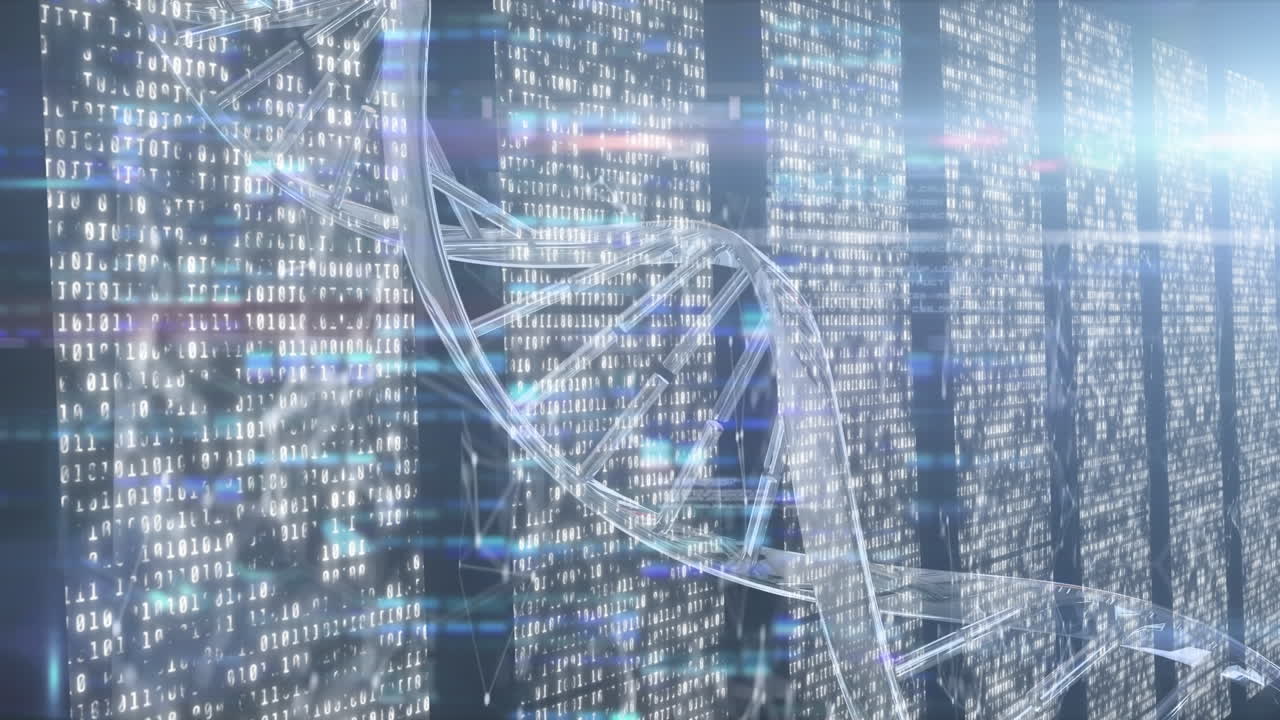 animación de columnas móviles sobre la cadena de adn sobre fondo negro